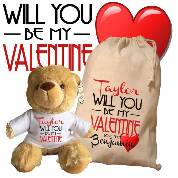 Personalised Valentines Teddy Bear With Matching Gift Bag - Taylor Design